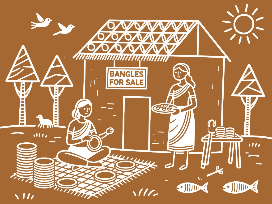 A bangle seller working alongside a spouse in a small workshop.