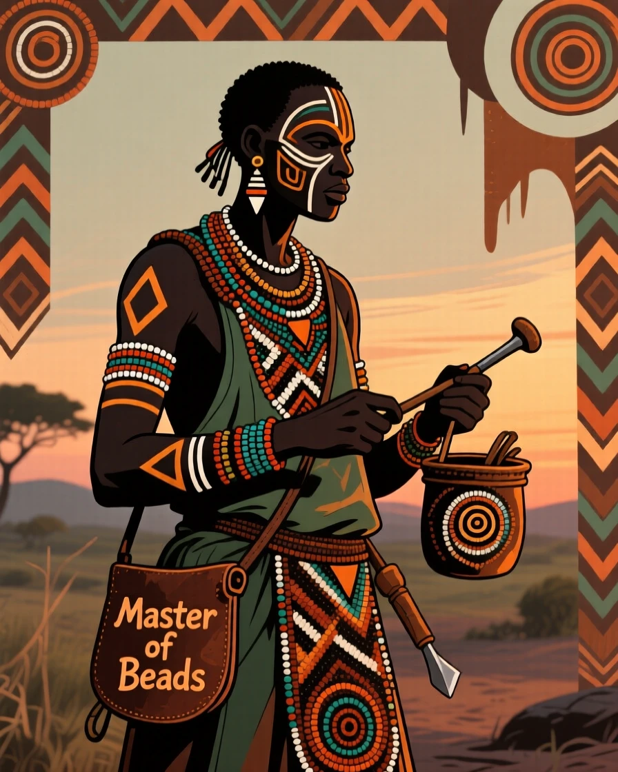 A talented beadworker returning from the bush at dusk.