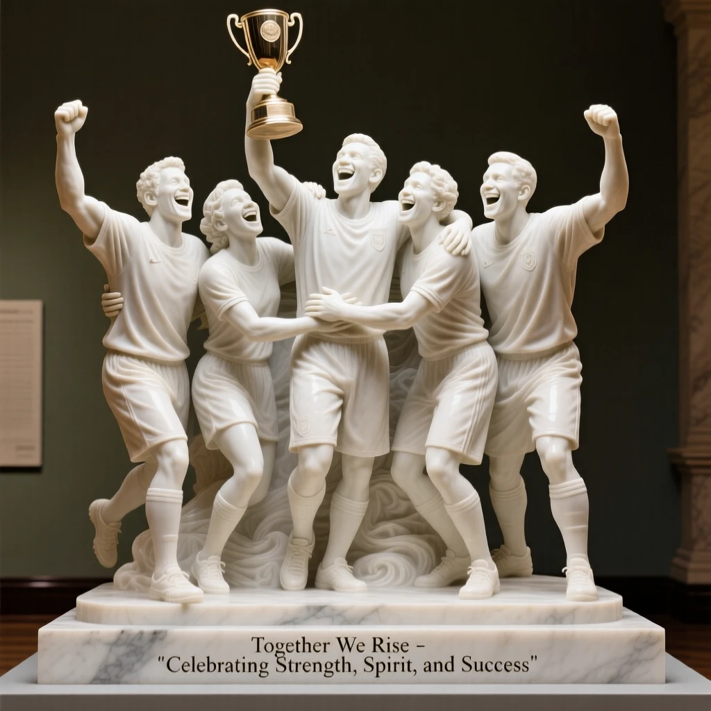 A heartwarming depiction of a team celebrating a hard-earned victory, full of laughter and genuine connection