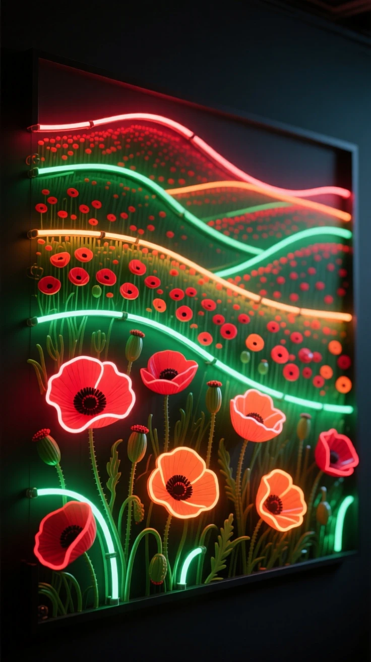 A field of poppies blanketing a rolling countryside hill.
