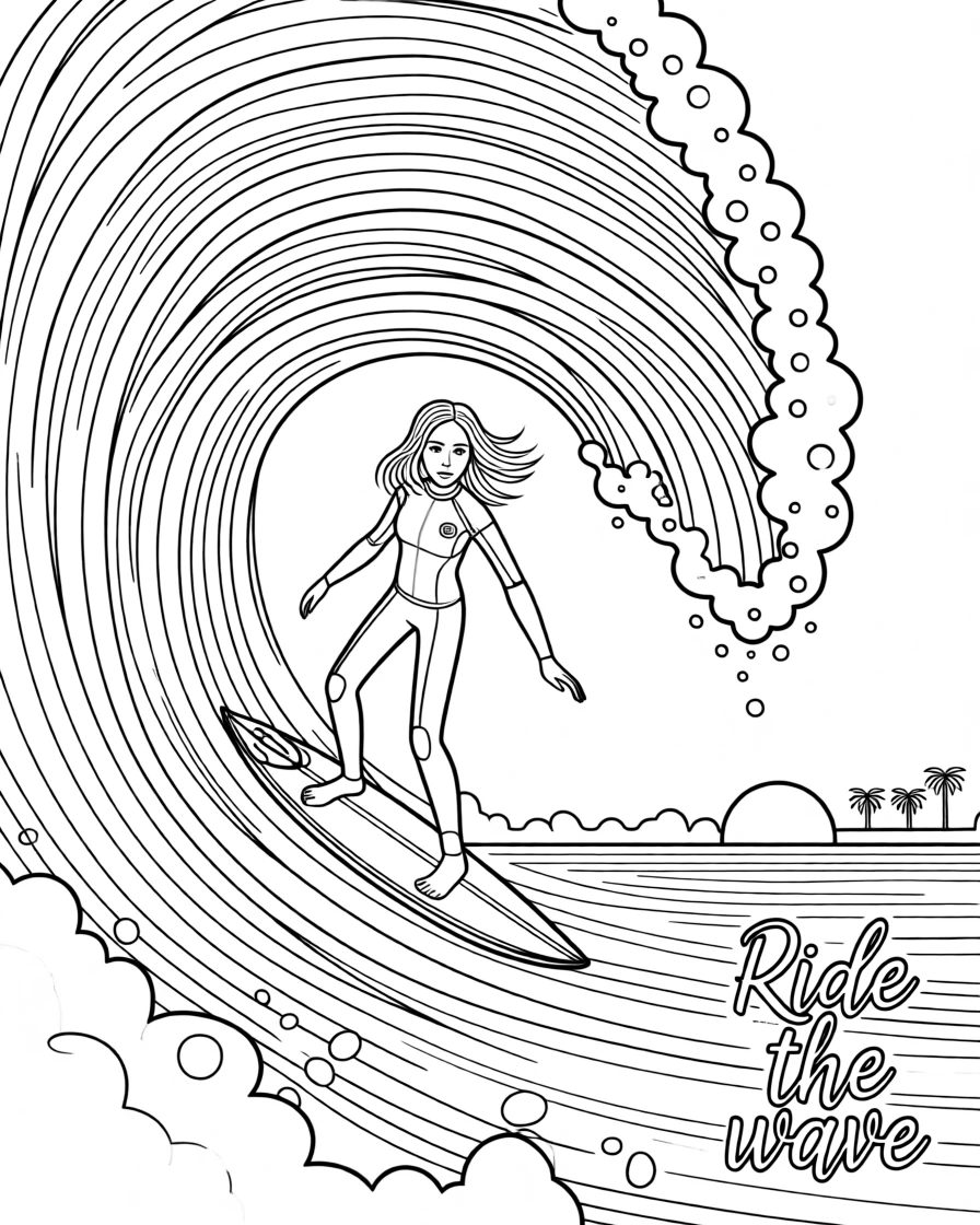 A surfer riding the curl of a massive wave, with bubbles rising toward the surface.