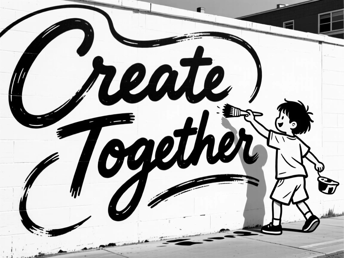 A child painting a colorful mural on a community wall.