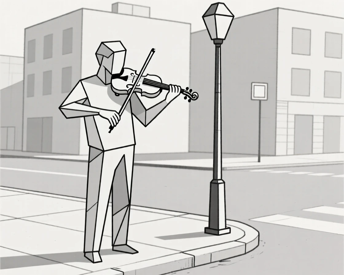 A musician playing a violin on a street corner