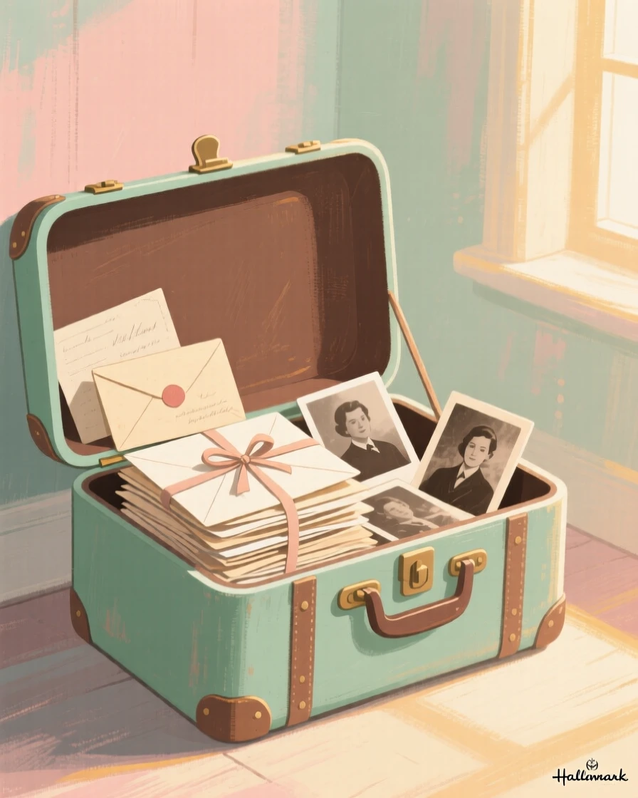 A dusty attic trunk filled with old letters and photographs