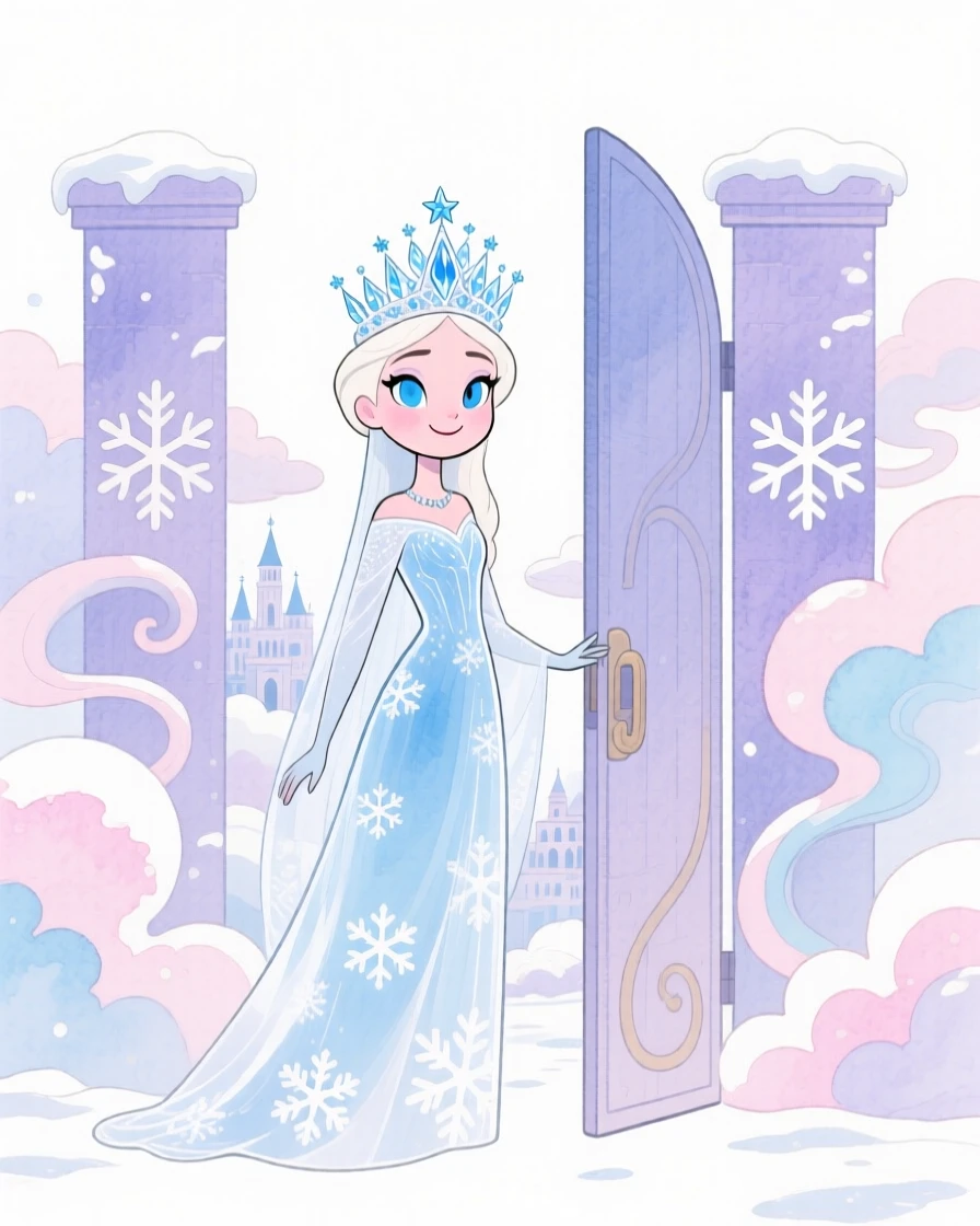 A snow queen standing guard at the gates of a cloud kingdom