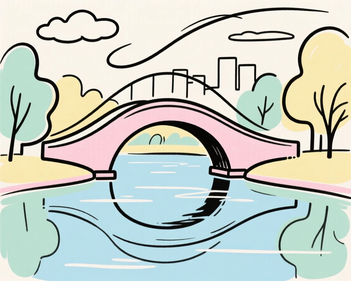 A city park bridge over a pond