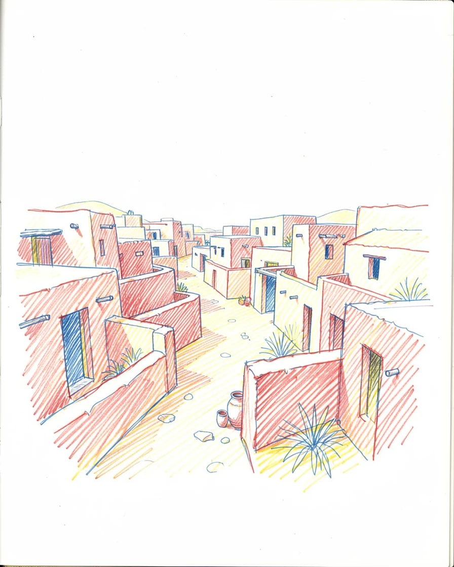 A quiet desert village built entirely from sun-baked clay