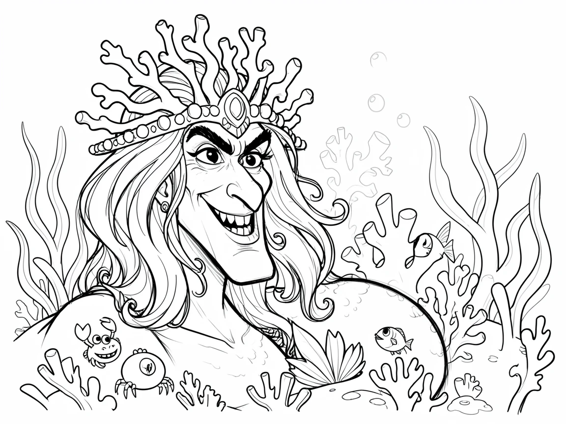 [Fantasy & Imaginative Scenarios] Imaginative fantasy scene of a mermaid king surveying his underwater coral kingdom, brimming with wonder