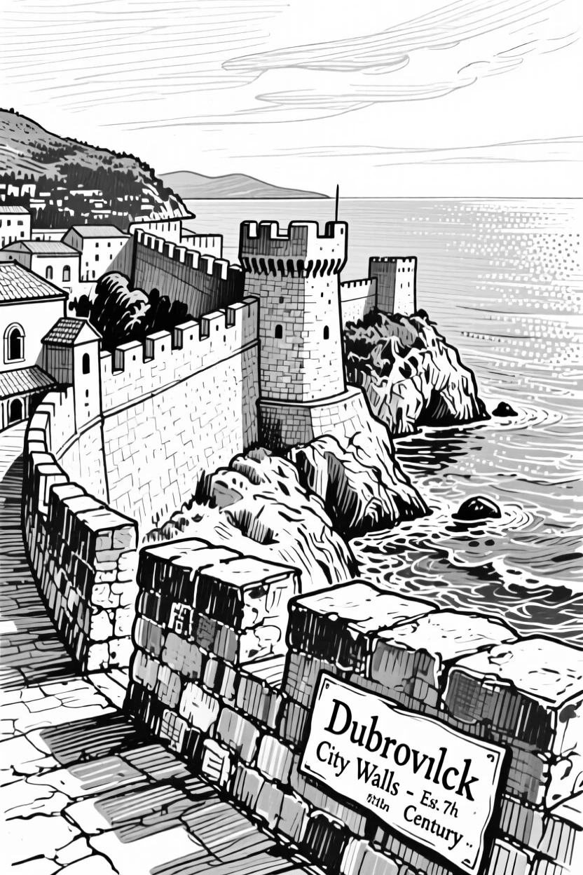 The ancient city walls of Dubrovnik overlooking the sparkling Adriatic Sea.