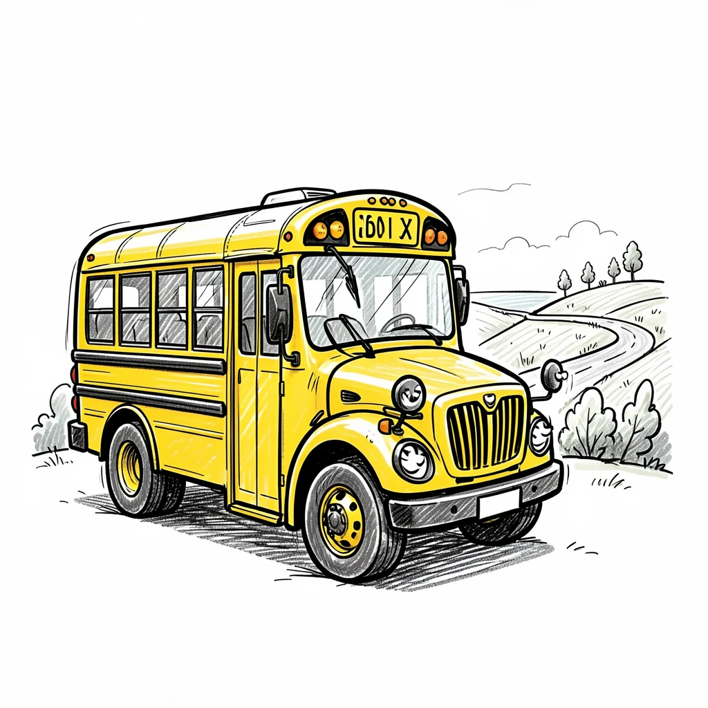 A cheerful yellow school bus parked beside a scenic overlook.