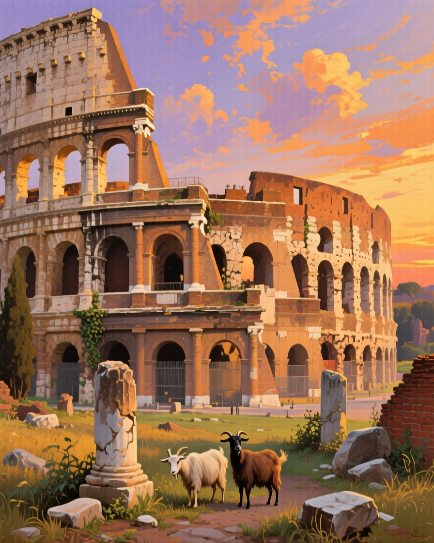 The ancient ruins of the Roman Colosseum bathed in golden sunset light, with centuries of history visible in every weathered detail, capturing the timeless beauty and character of a legendary destination