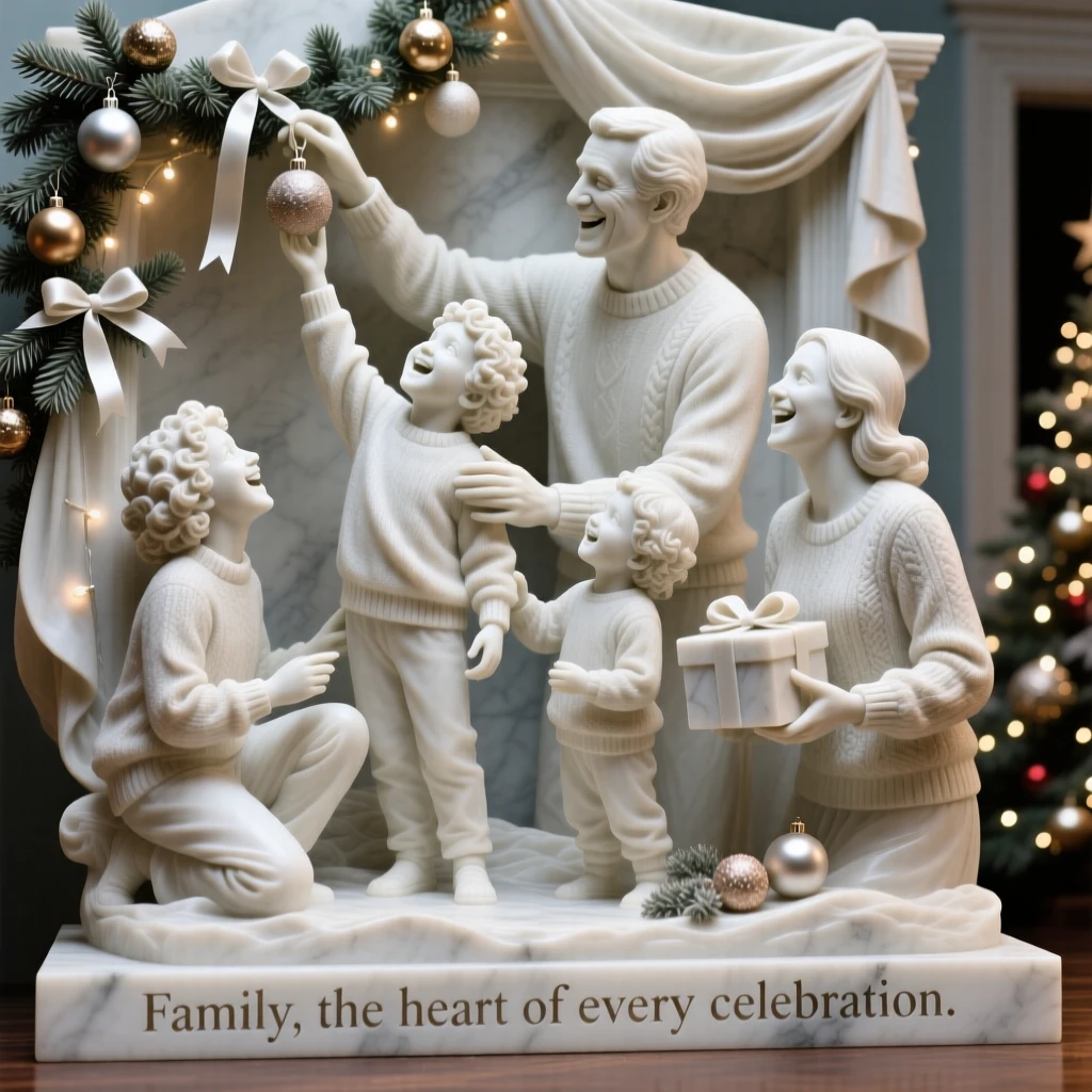 A heartwarming depiction of a family decorating a home together for the holidays, full of laughter and genuine connection