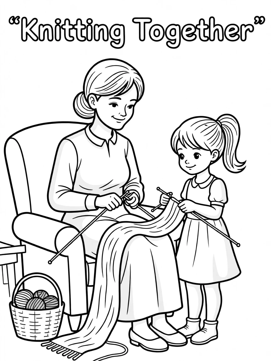 A grandmother teaching her grandchild to knit a scarf