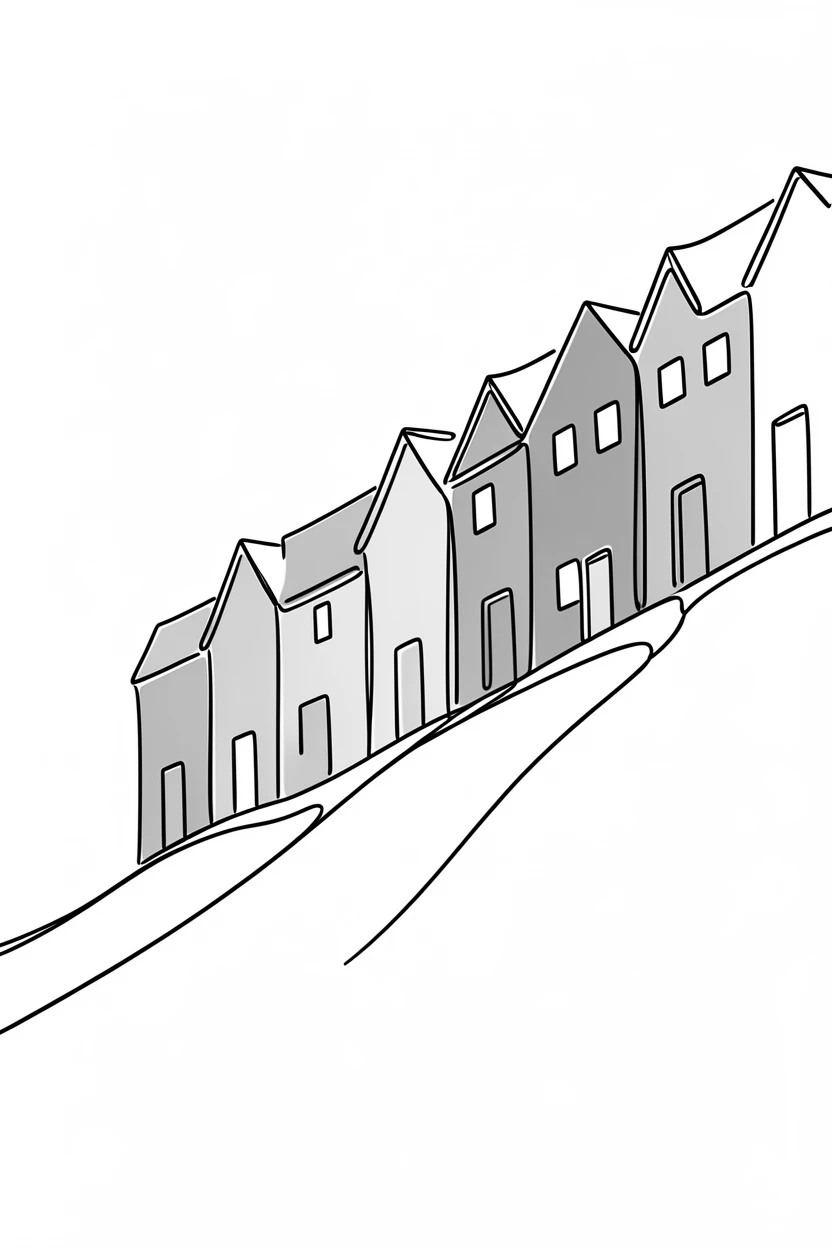A row of colorful rowhouses lining a steep hillside street