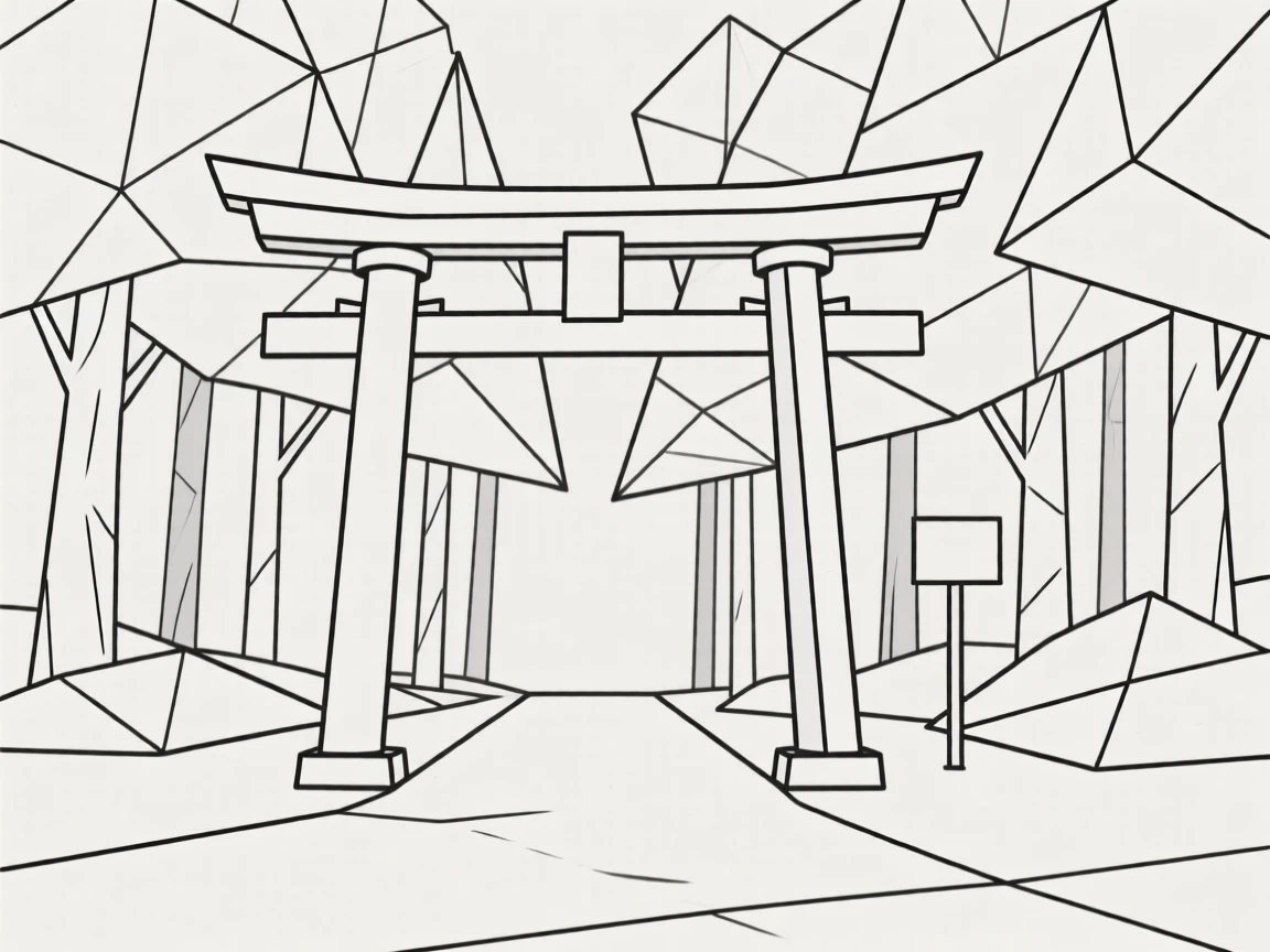 A Shinto shrine gate standing at a forest entrance