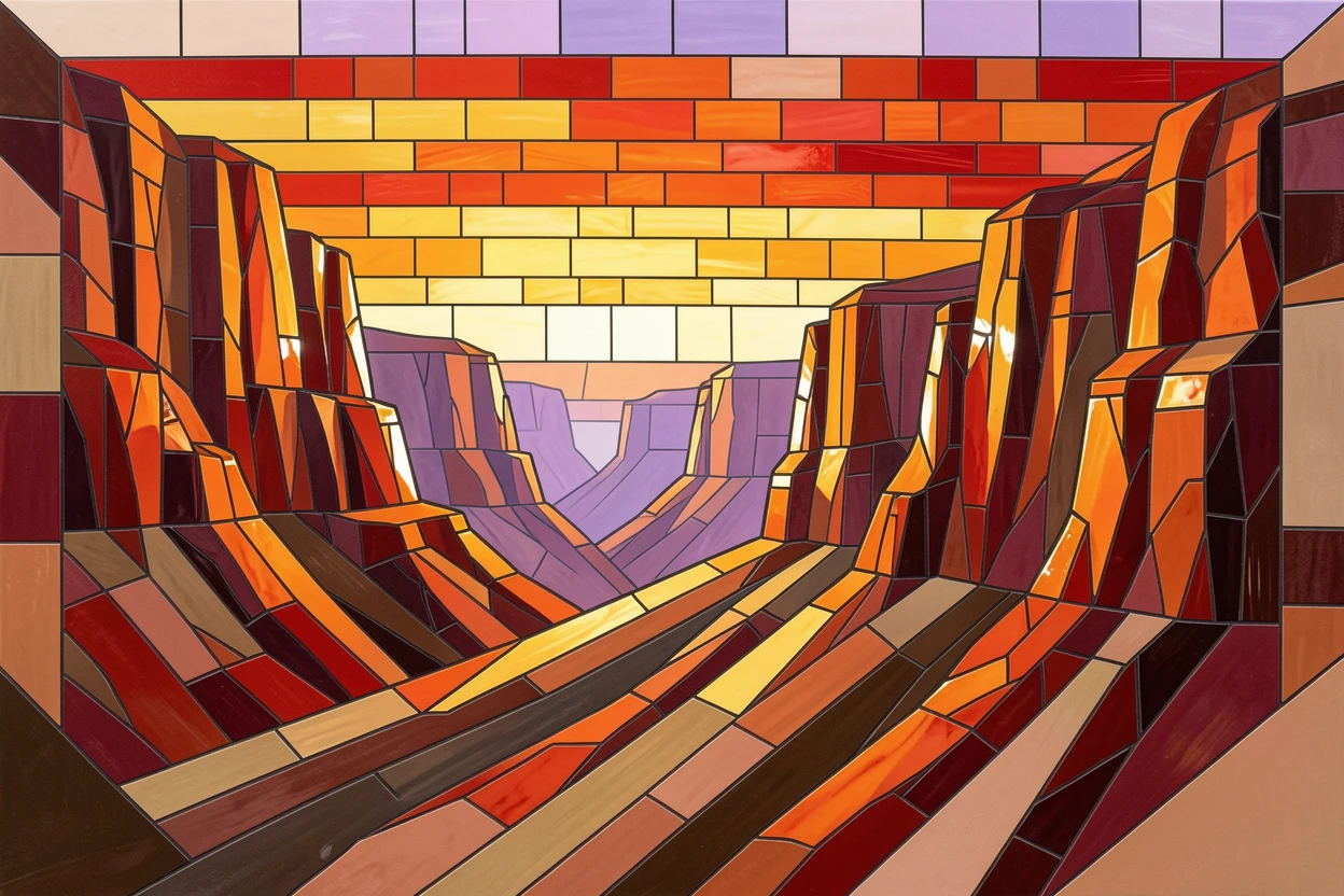 A dramatic canyon sunrise casting long shadows across red rock.