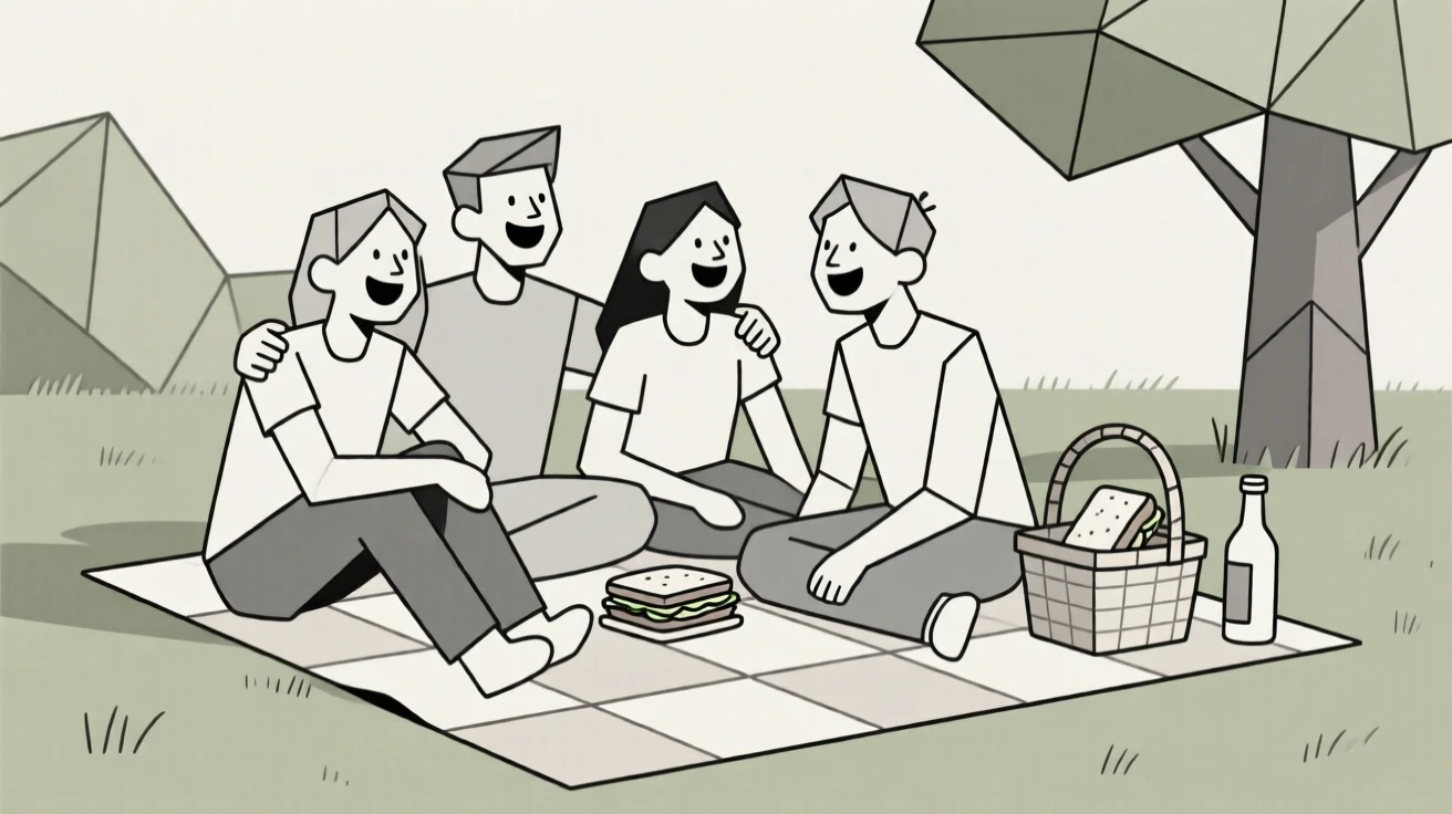 A group of friends laughing together at a picnic