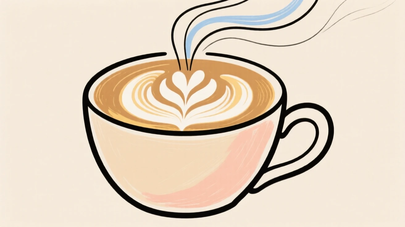 A steaming cup of coffee with latte art