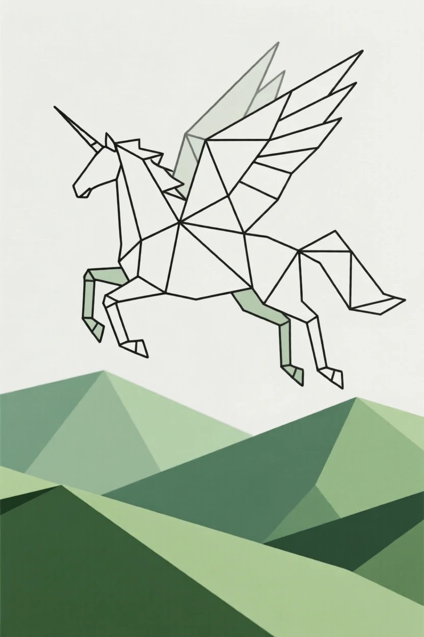 A pegasus soaring above rolling green hills
