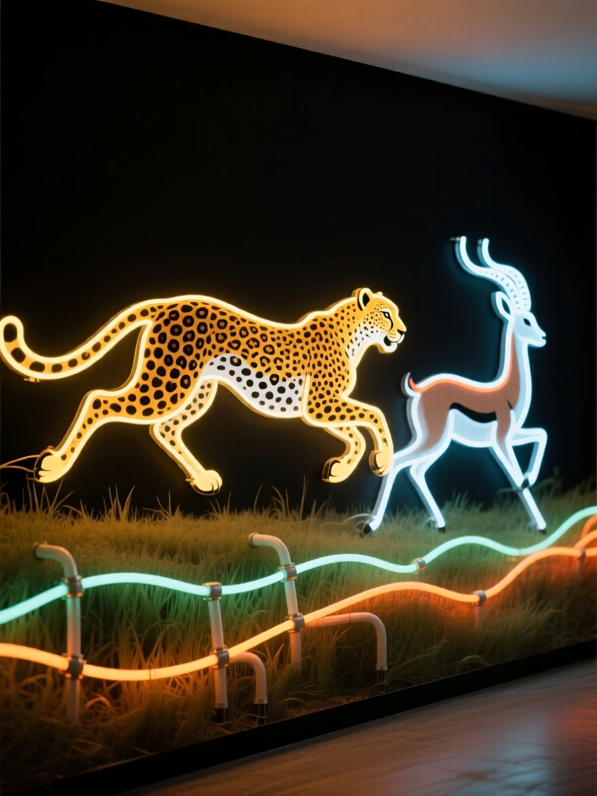 A cheetah sprinting across open grassland chasing a gazelle.