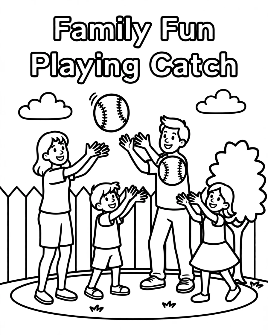 A family playing catch with a baseball in the backyard