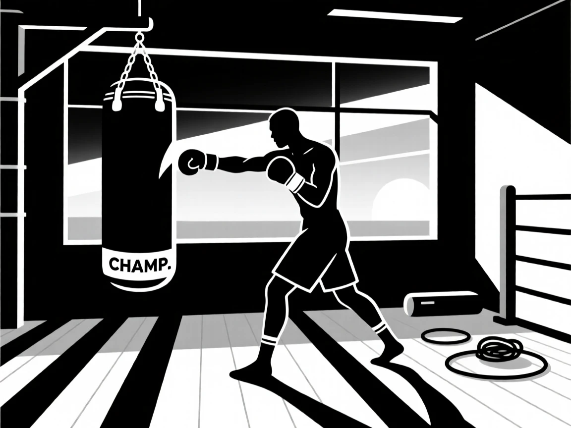 A boxer training in a gym at dawn.