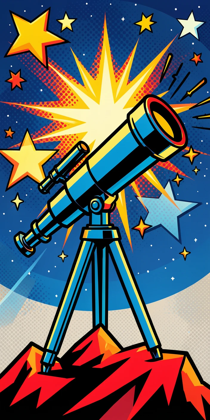 A telescope pointed at a brilliant starry sky from a mountaintop