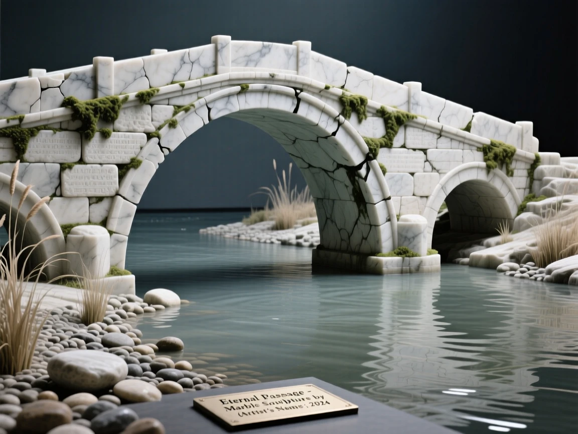 A striking, atmospheric depiction of an ancient stone bridge over a quiet river, showcasing timeless elegance and grandeur