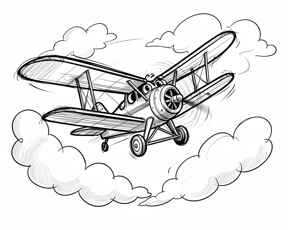 A biplane doing a loop in the sky looping through fluffy clouds.