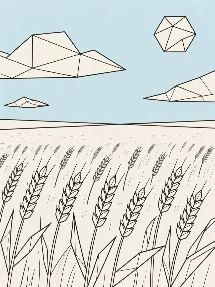 A wheat field swaying under a summer sky