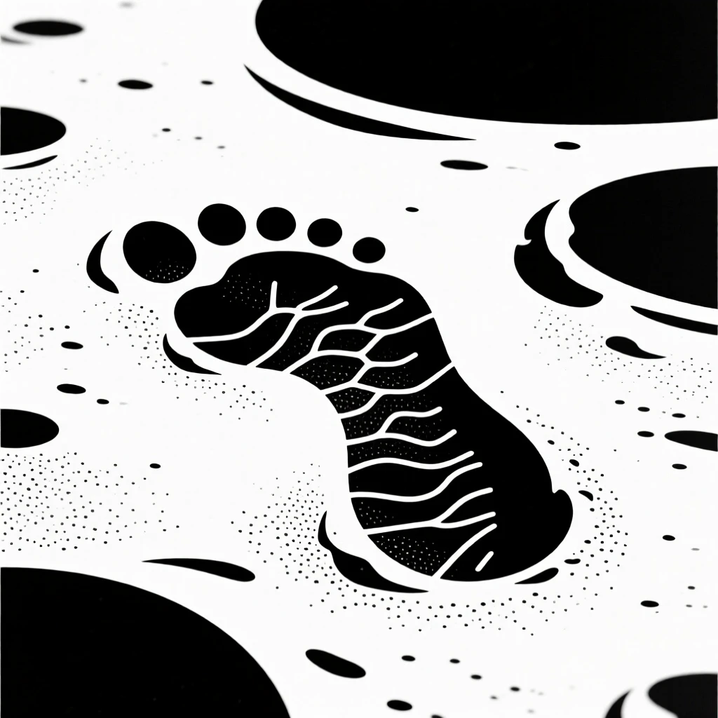 An astronaut's footprint preserved on a dusty lunar surface.