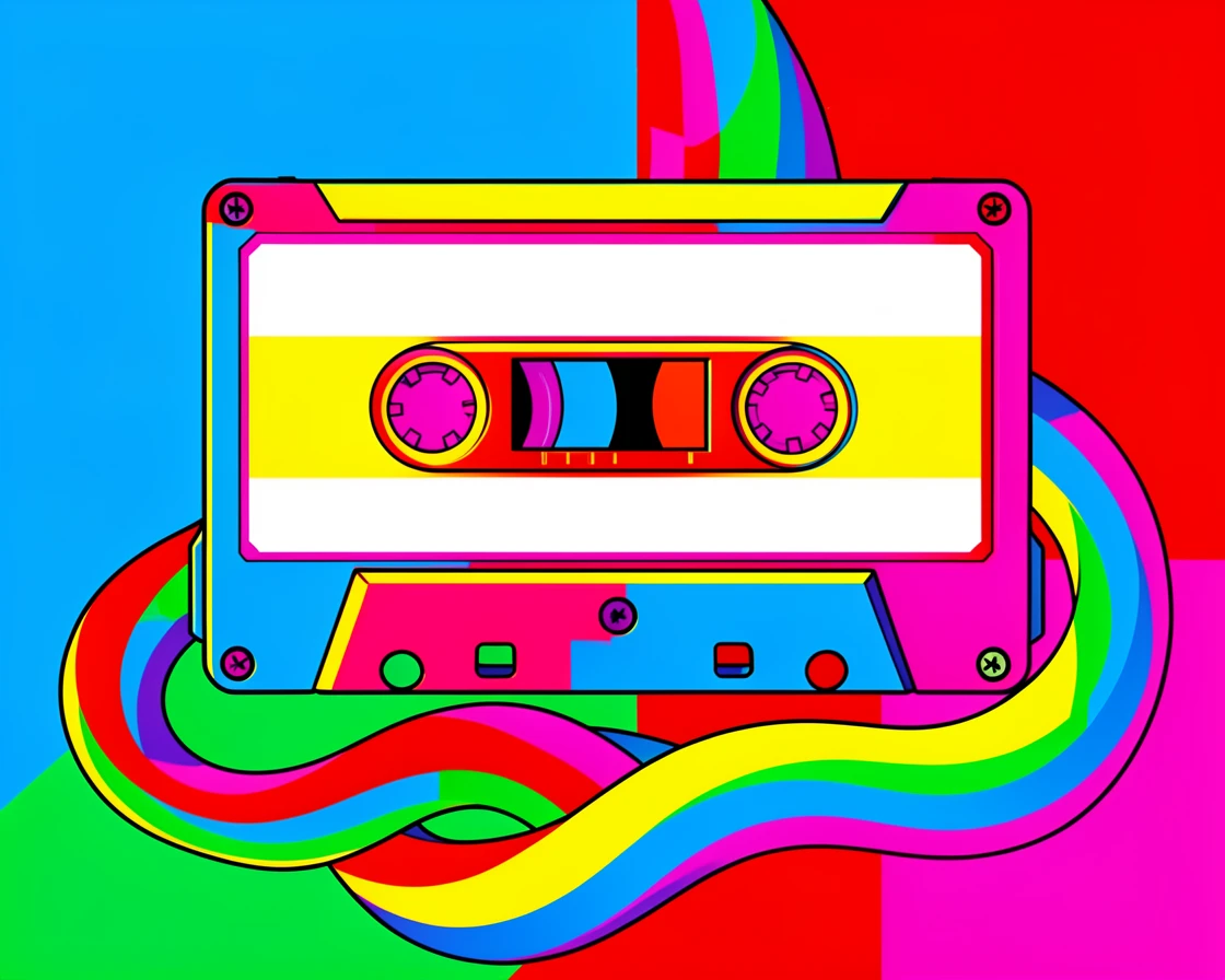Retro cassette tape with ribbon unspooled
