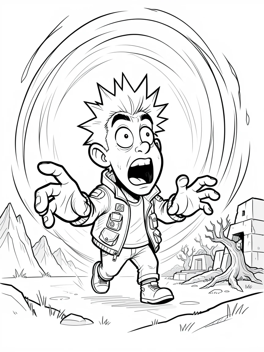 [Fantasy & Imaginative Scenarios] Imaginative fantasy scene of a time traveler stepping out of a glowing portal into the past, brimming with wonder
