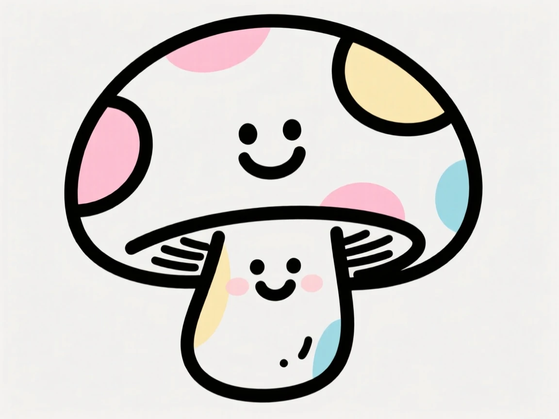 A round cartoon mushroom character with a friendly smiling face.