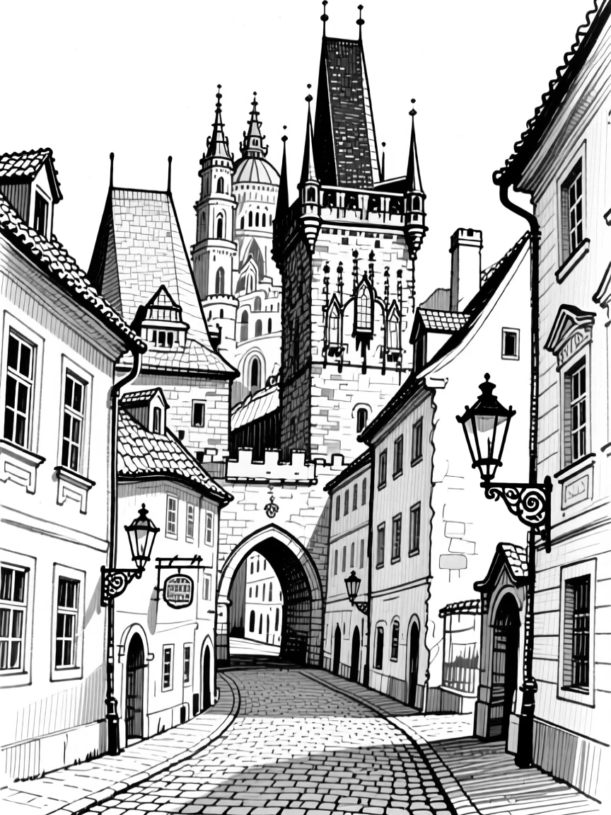 The historic streets of Prague with its fairy-tale castle rising above the rooftops.