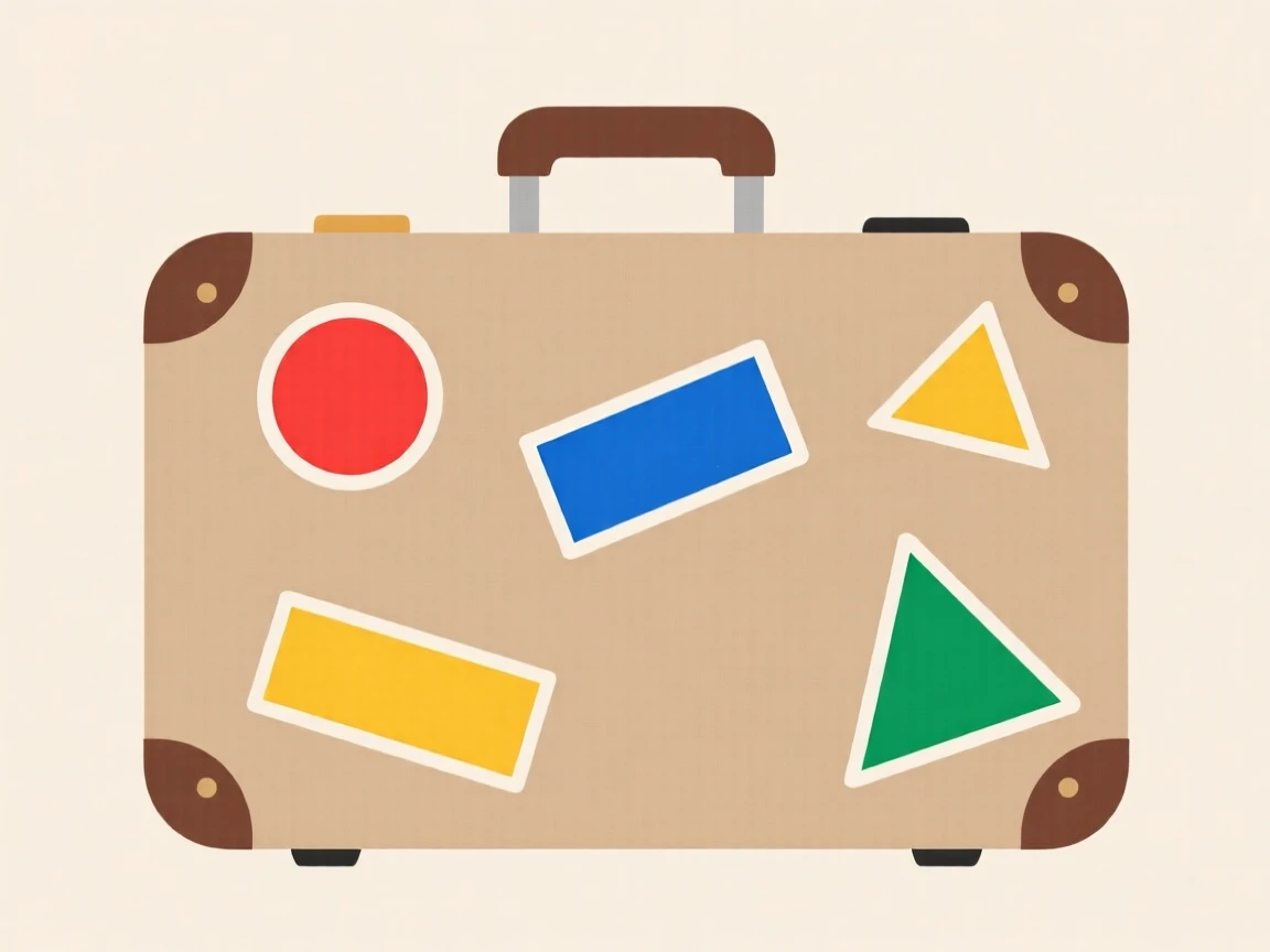 A vintage suitcase covered in travel stickers