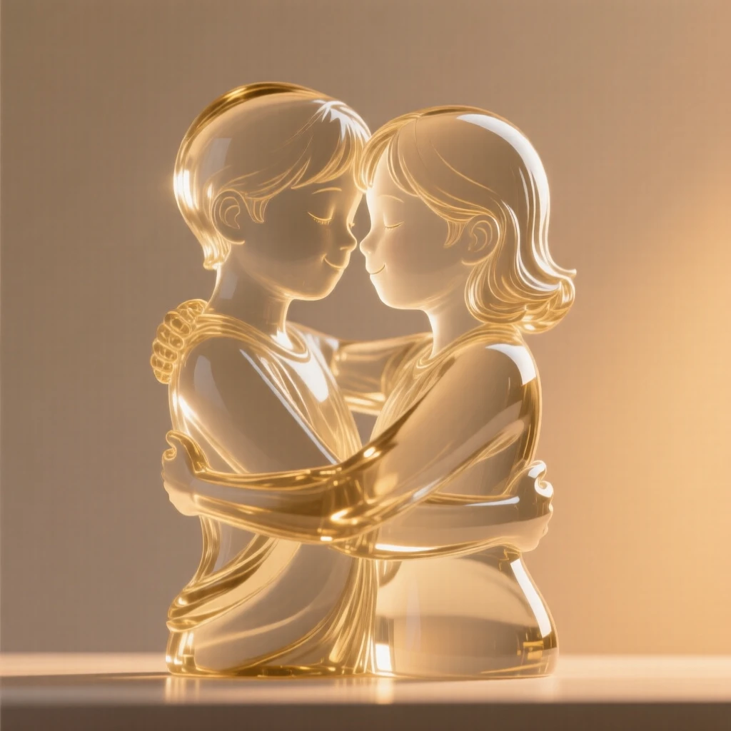 Twin siblings embracing warmly captured in a candid, unposed moment, golden hour light wrapping around the figure, feeling authentic and moving.