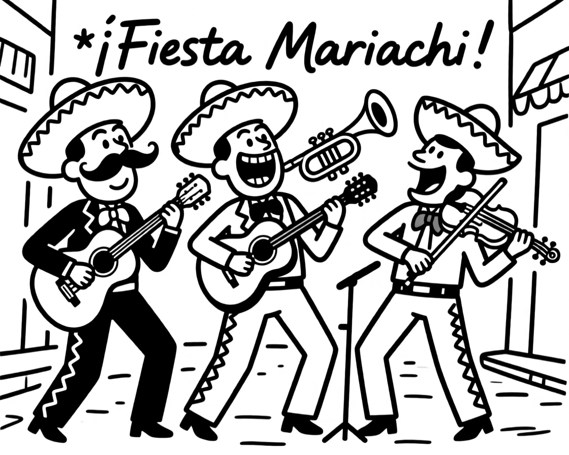 A mariachi band performing energetically at a festive street celebration.