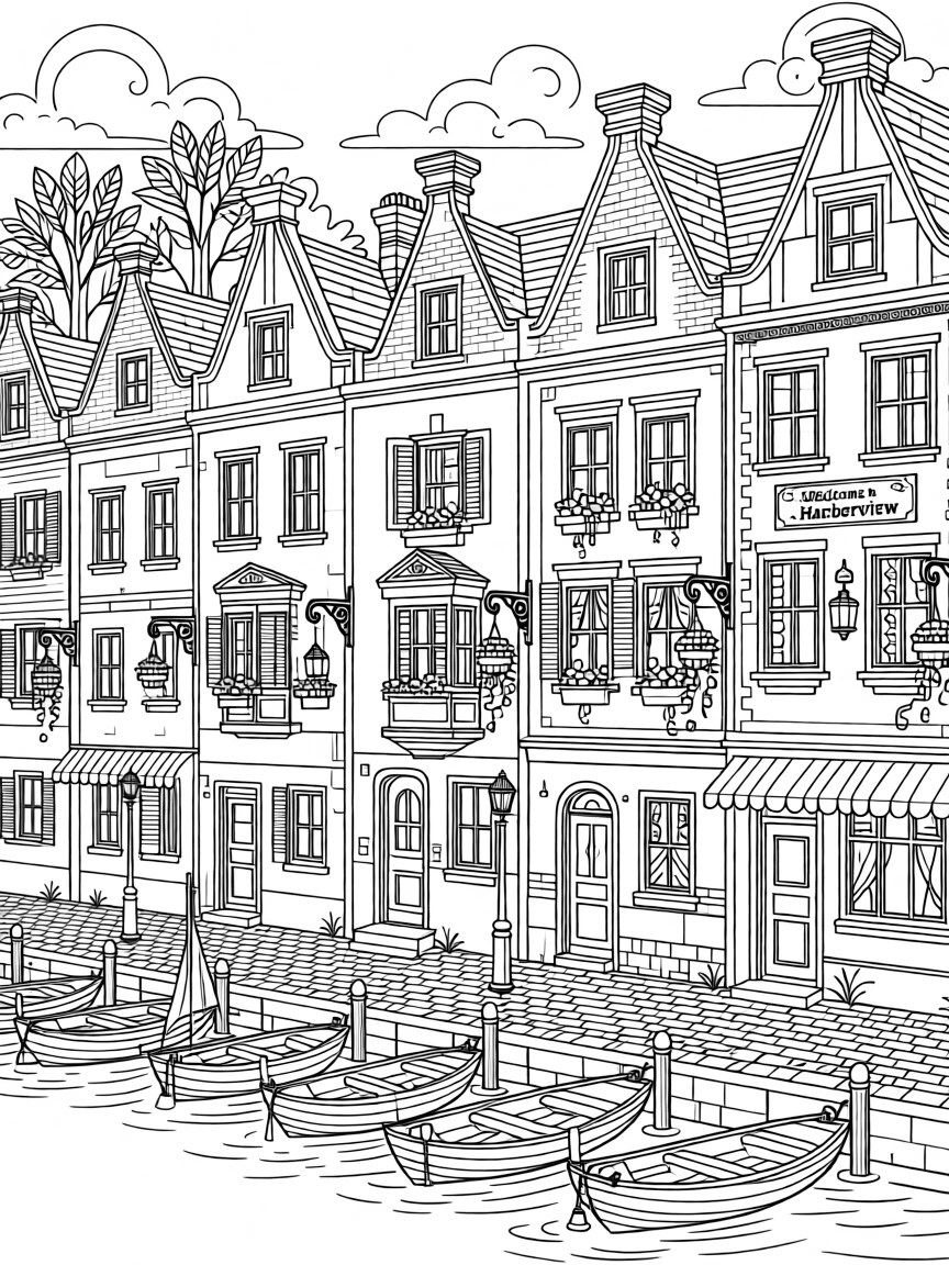 Colorful facades of a historic waterfront neighborhood.