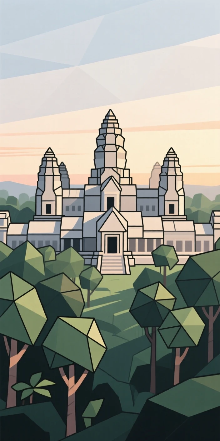 Angkor Wat temple rising from the jungle at dawn