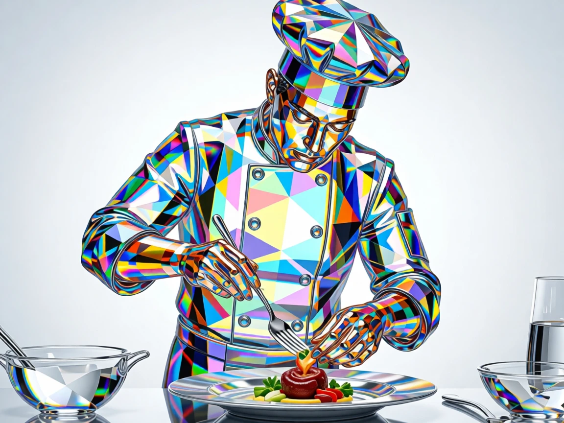A chef plating an exquisite dish with intense focus and precision in a professional kitchen.