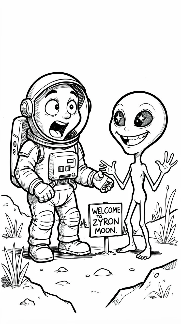 [Fantasy & Imaginative Scenarios] Imaginative fantasy scene of an astronaut discovering a friendly alien on a distant moon, brimming with wonder