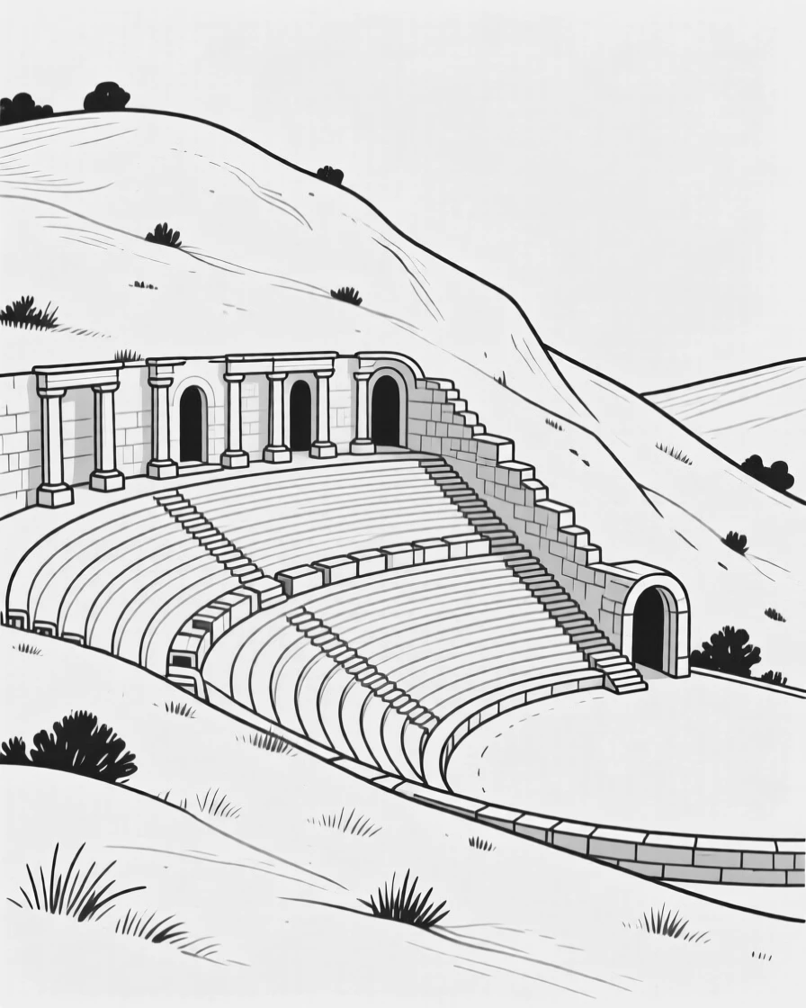 An ancient amphitheater carved into a hillside