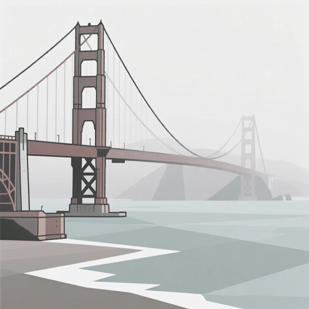 The Golden Gate Bridge spanning a foggy bay