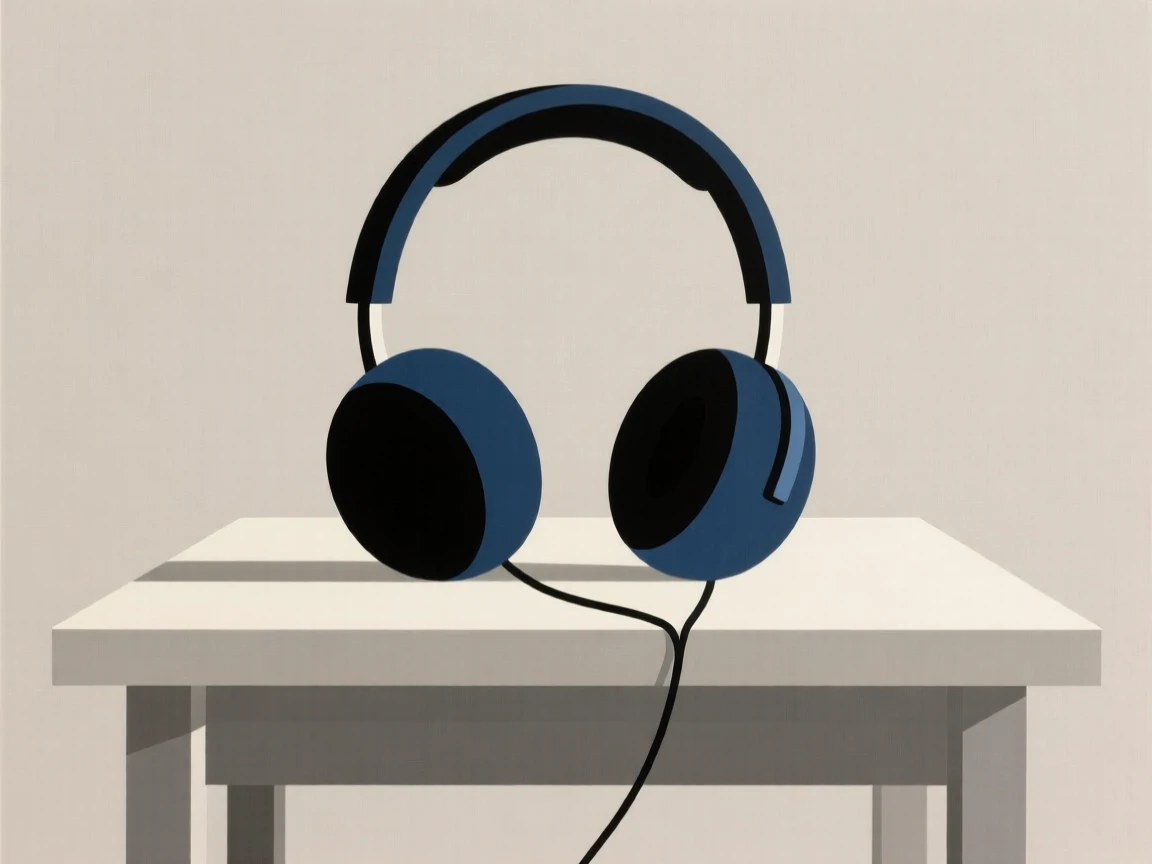 A pair of headphones resting on a desk