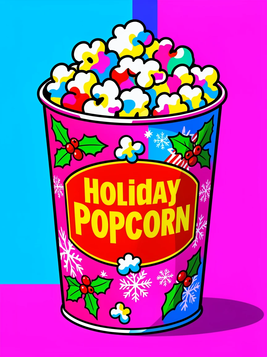 Old-fashioned popcorn tin decorated for the holidays