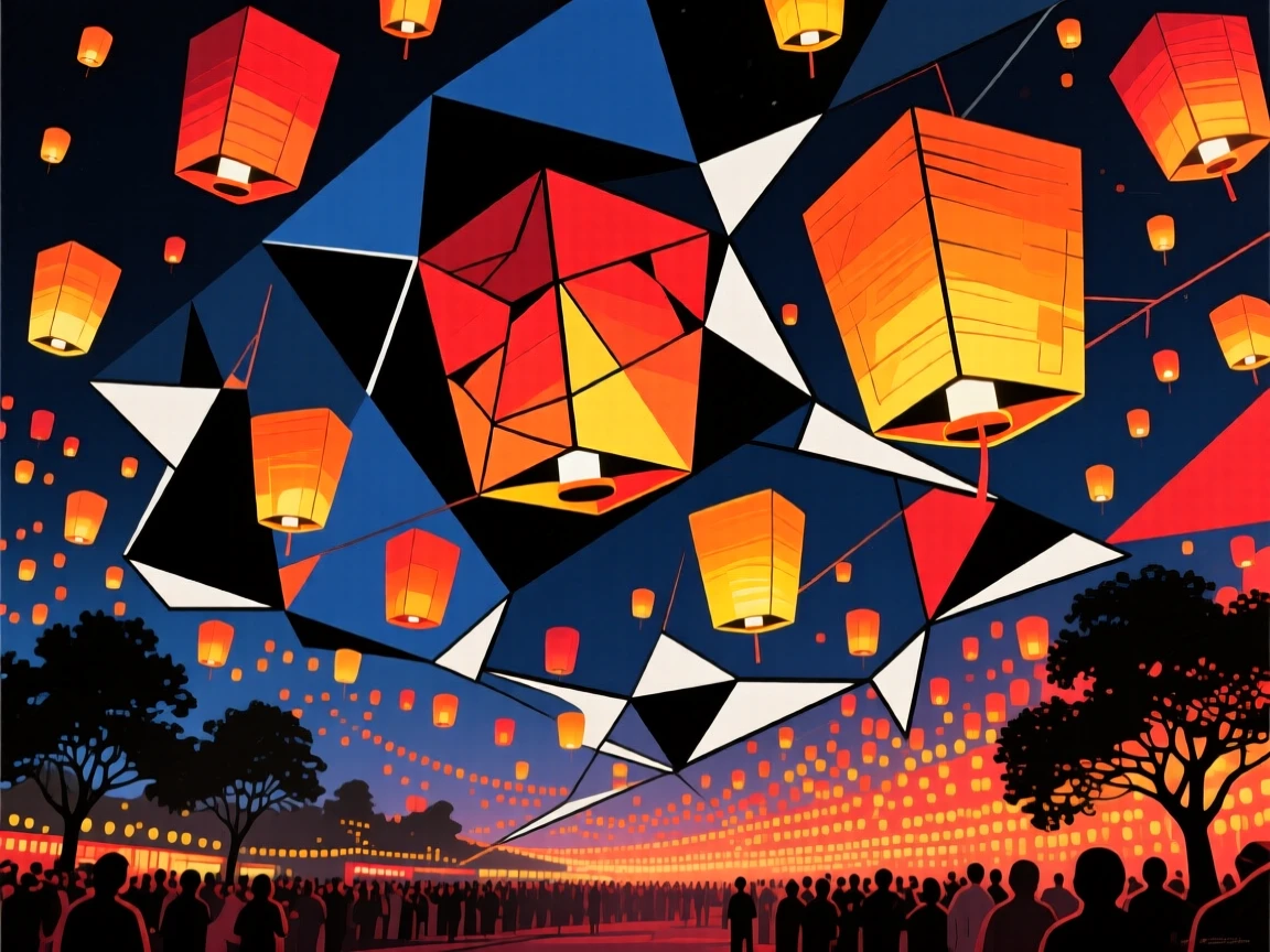 A Chinese lantern festival filling the night sky with thousands of glowing lights.