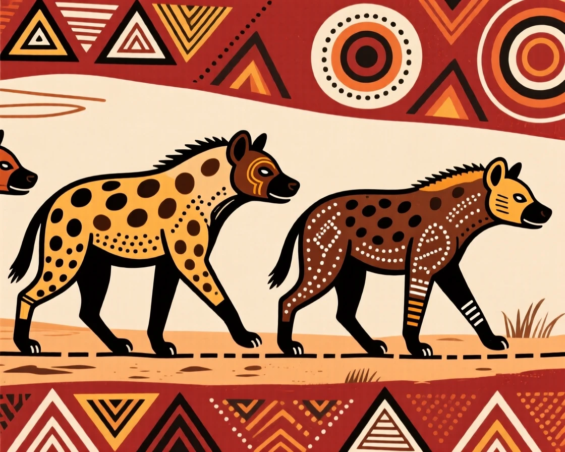 A spotted hyena moving in a slow migration line.