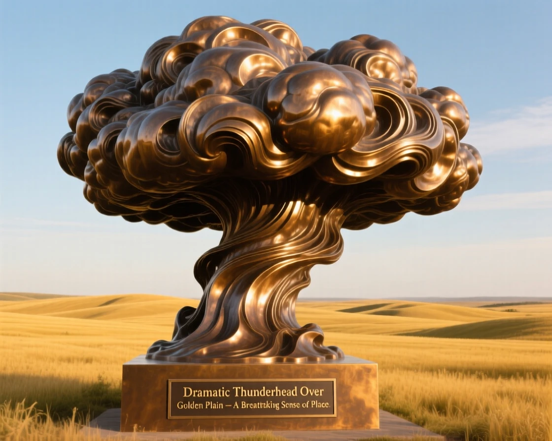 A dramatic thunderhead building over a golden plain, under a vast and dramatic sky, offering a breathtaking sense of place