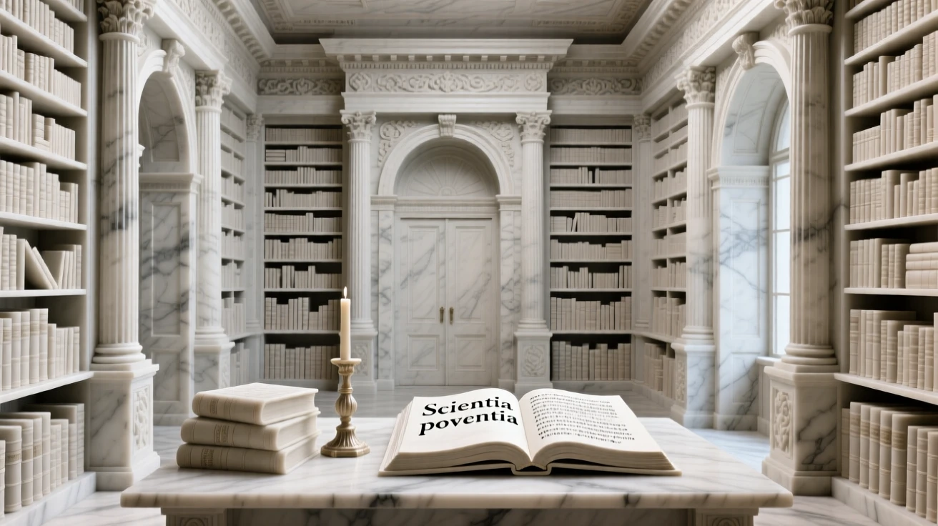 A striking, atmospheric depiction of a grand library filled with towering bookshelves, showcasing timeless elegance and grandeur